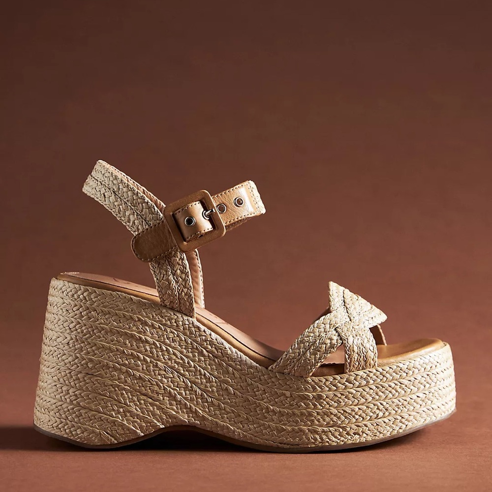 Anthropologie Vicenza Raffia Platform Heels Size 10